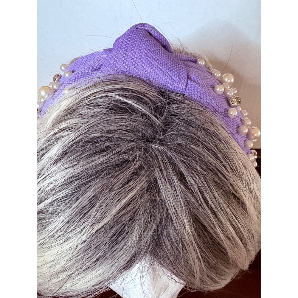 Purple Faux Pearl and Rhinestone Top Knot Headband Lilac Textured Hair Accessory - Picture 3 of 3
